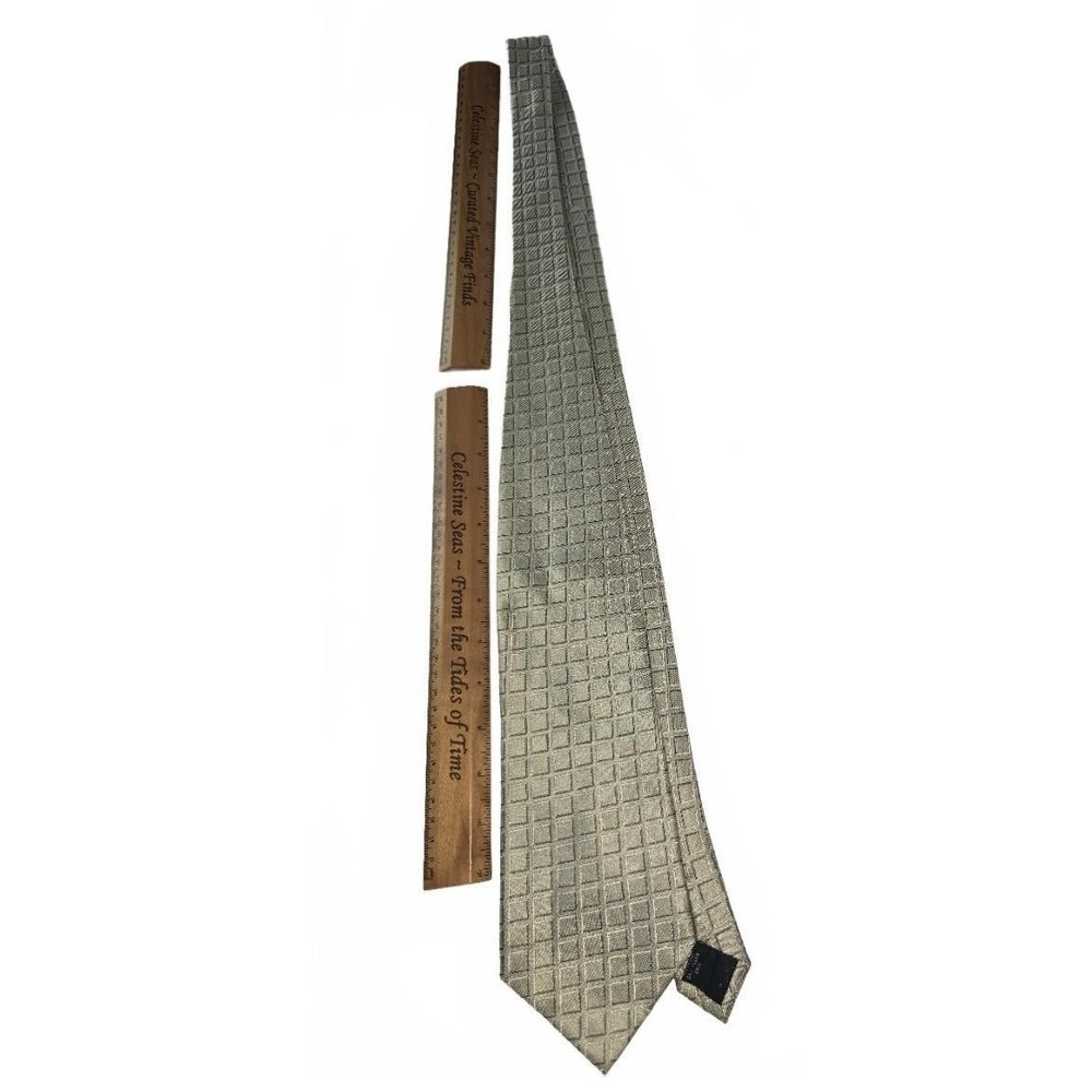 Vintage Pierre Cardin 100% Silk 90s Geometric Retro Tie Sage Green Grey 4" Wide - Picture 4 of 5